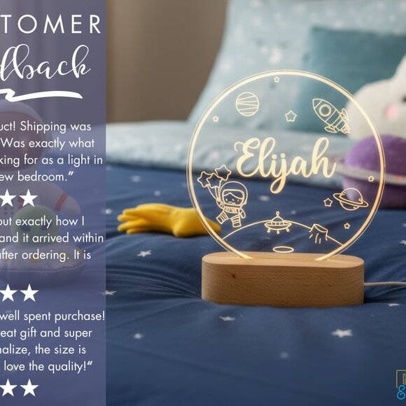 Personalized Astronaut Night Light – Custom LED Lamp for Space-Loving Kids - Picture 7 of 8